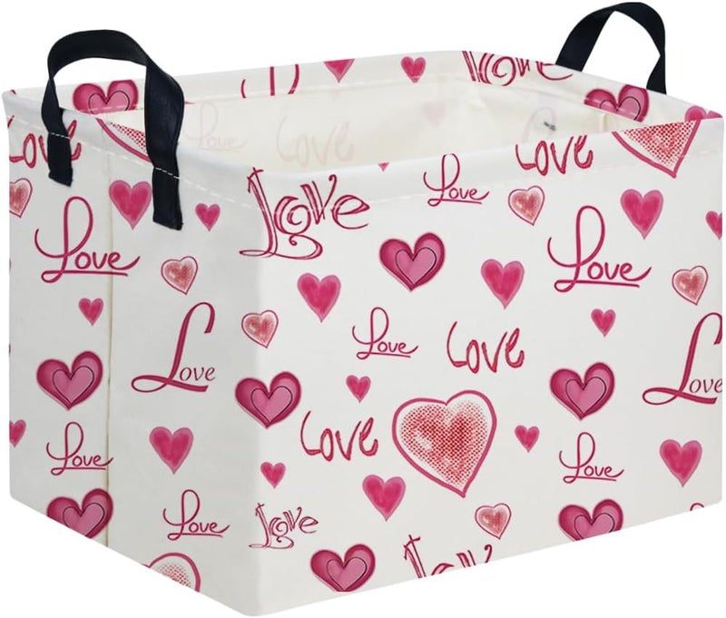 FXOCSHE Rectangular Pink Valentine's Day Gift Basket,nursery basket,Pink girls gift baskets,kids toy storage Bin, Love Heart Room Decor for Home,Shelf Baskets(Beautiful love) - Image 1